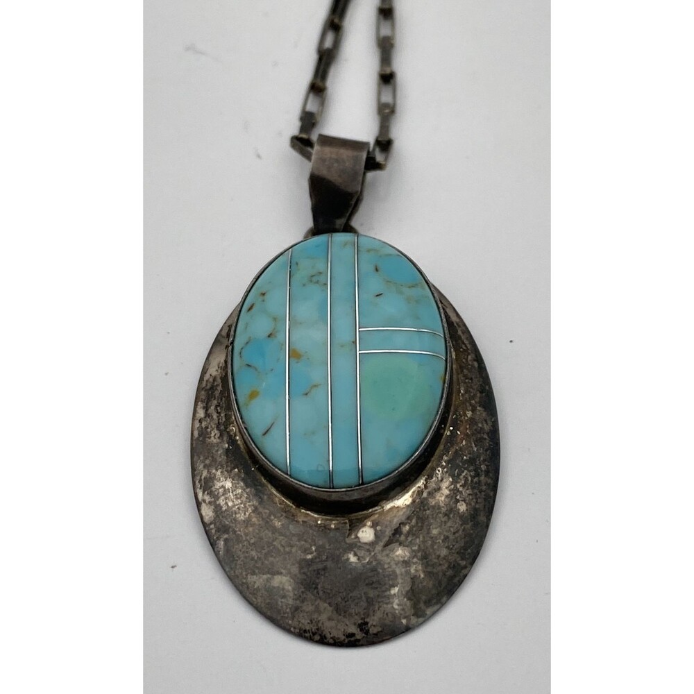 Turquoise Native American RWG Sterling Silver Pendant